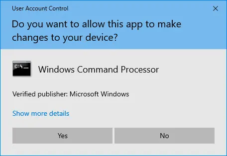 User Account control admin dialog prompt