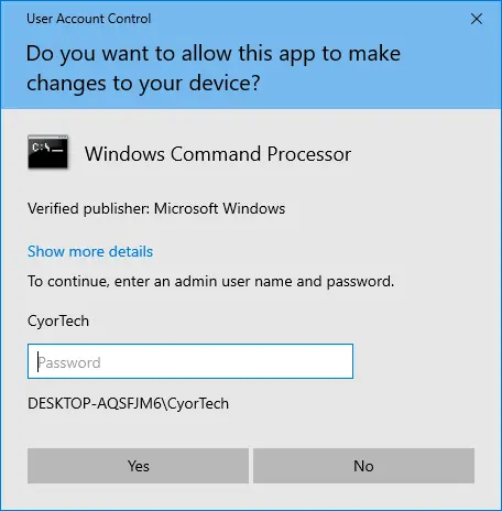 User Account control standard user dialog prompt