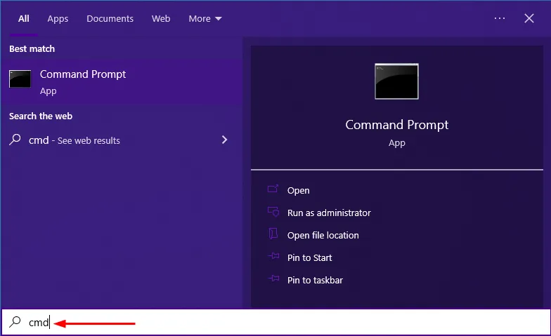 Use Start Search to launch Command Prompt